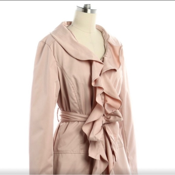 Cynthia Rowley Light Pink Ruffled Trench Coat - Picture 3 of 10